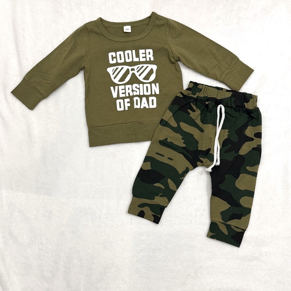 NWOT Toddler Boys Olive Green 'Cooler Version of Dad' Outfit 100% Cotton 3-6M